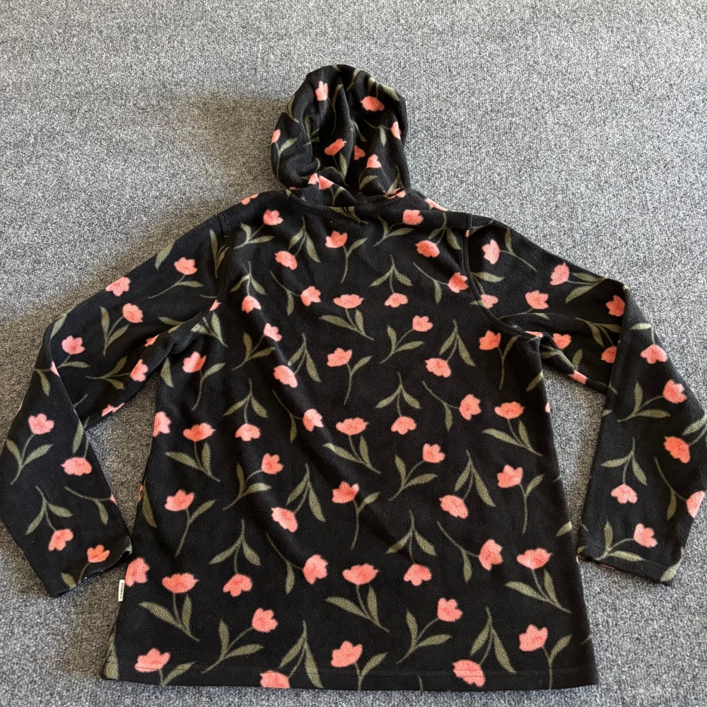 ONeill Womens Black Pink Floral Fleece Quarter Zip Hooded Pullover Size Medium - Picture 7 of 7